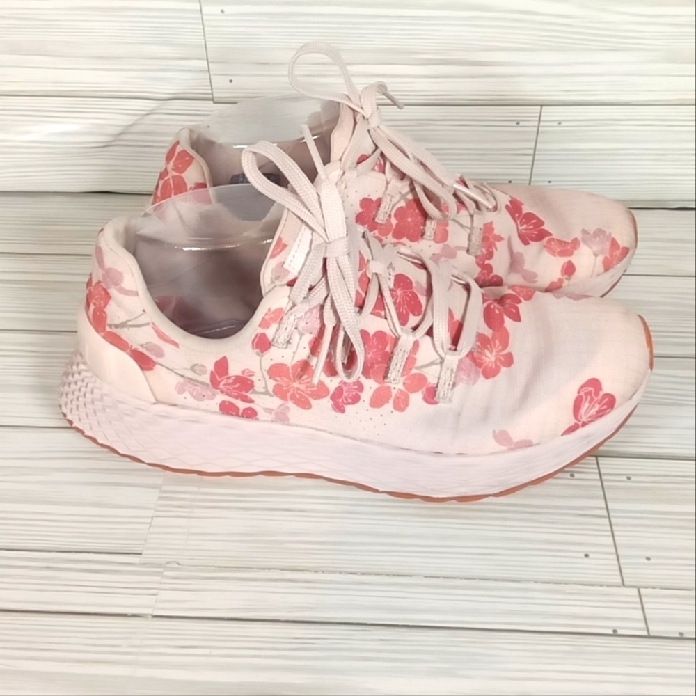Pink and White Floral Sneakers with Cushioned Sole Nobull Cherry Ripstop 8.5